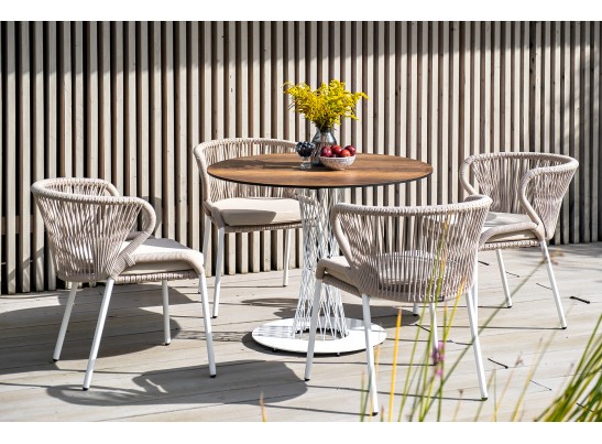 "Диего" обеденный стол из HPL круглый Ø100см, цвет "дуб", каркас белый в Набережных Челнах