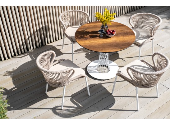 "Диего" обеденный стол из HPL круглый Ø100см, цвет "дуб", каркас белый в Набережных Челнах