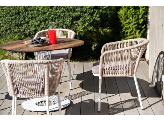 "Диего" обеденный стол из HPL круглый Ø100см, цвет "дуб", каркас белый в Набережных Челнах