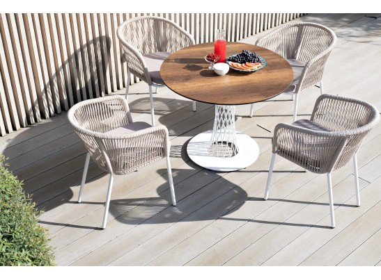 "Диего" обеденный стол из HPL круглый Ø100см, цвет "дуб", каркас белый в Набережных Челнах