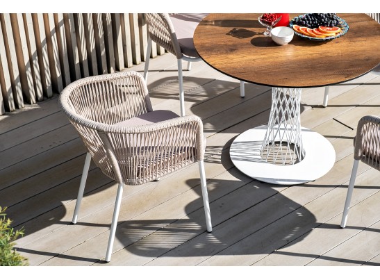 "Диего" обеденный стол из HPL круглый Ø100см, цвет "дуб", каркас белый в Набережных Челнах