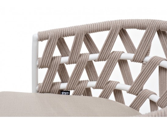 "Диего" стул плетеный из роупа, каркас из стали белый муар, роуп бежевый круглый, ткань бежевая 052 в Набережных Челнах