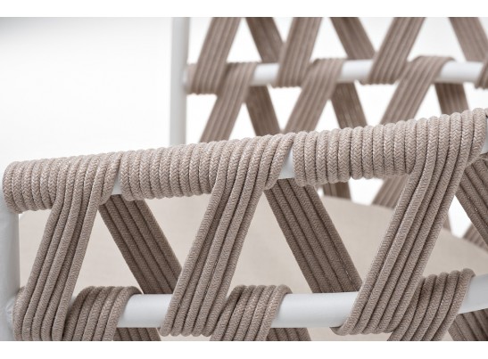 "Диего" стул плетеный из роупа, каркас из стали белый муар, роуп бежевый круглый, ткань бежевая 052 в Набережных Челнах