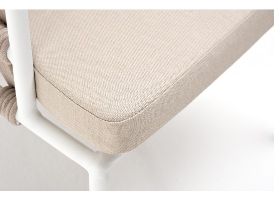 "Диего" стул плетеный из роупа, каркас из стали белый муар, роуп бежевый круглый, ткань бежевая 052 в Набережных Челнах