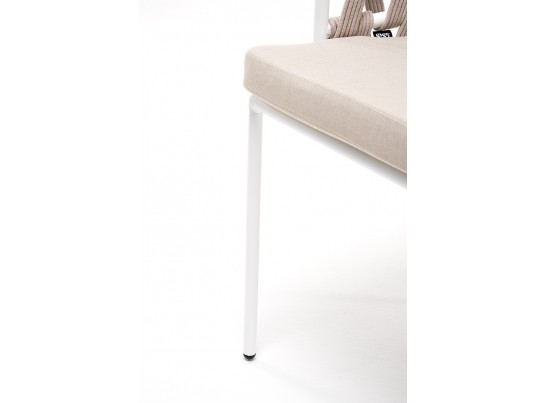 "Диего" стул плетеный из роупа, каркас из стали белый муар, роуп бежевый круглый, ткань бежевая 052 в Набережных Челнах