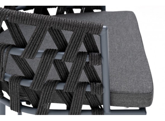 "Диего" стул плетеный из роупа, каркас из стали серый (RAL7022) муар, роуп темно-серый круглый, ткань темно-серая 027 в Набережных Челнах