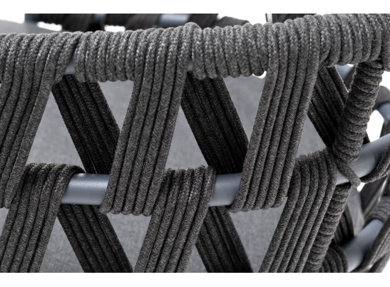 "Диего" стул плетеный из роупа, каркас из стали серый (RAL7022) муар, роуп темно-серый круглый, ткань темно-серая 027 в Набережных Челнах