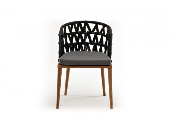 "Диего" стул плетеный из роупа, основание дуб, роуп темно-серый круглый, ткань серая в Набережных Челнах