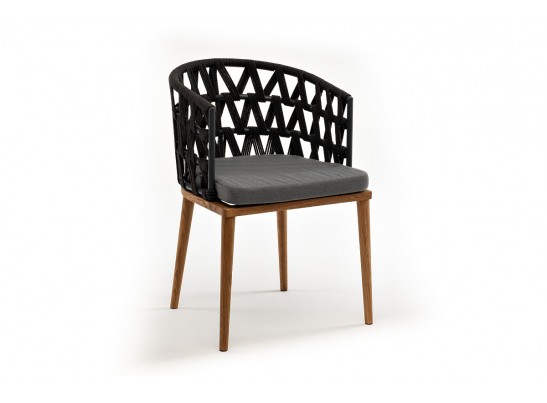 "Диего" стул плетеный из роупа, основание дуб, роуп темно-серый круглый, ткань серая в Набережных Челнах