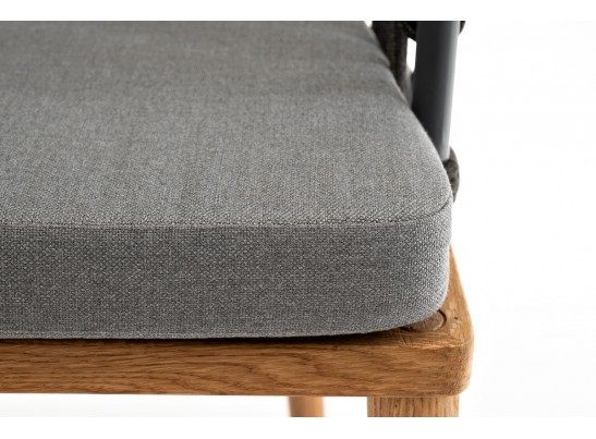 "Диего" стул плетеный из роупа, основание дуб, роуп темно-серый круглый, ткань серая в Набережных Челнах