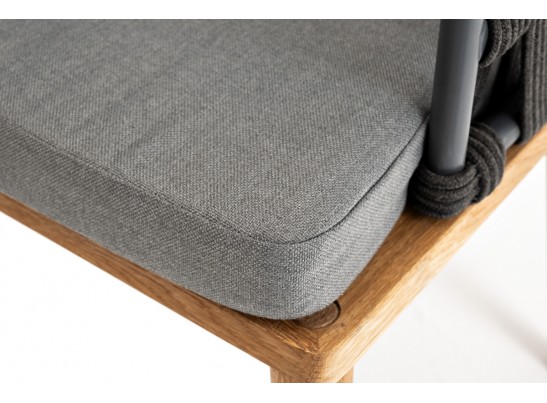 "Диего" стул плетеный из роупа, основание дуб, роуп темно-серый круглый, ткань серая в Набережных Челнах