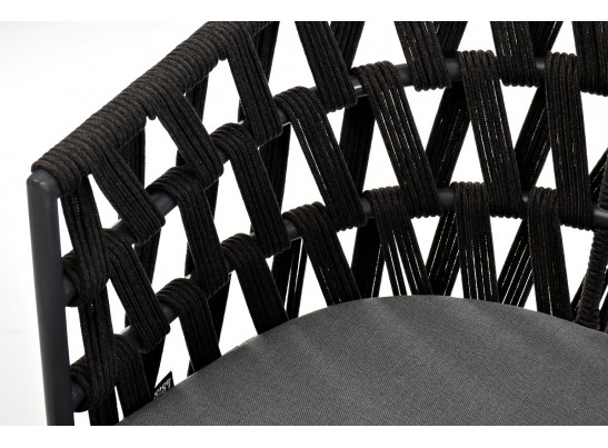 "Диего" стул плетеный из роупа, основание дуб, роуп темно-серый круглый, ткань серая в Набережных Челнах