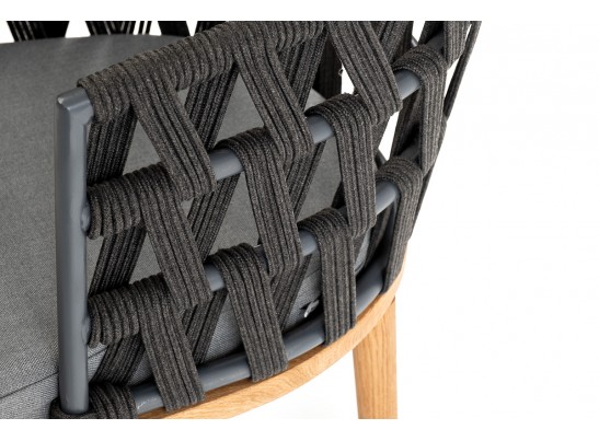"Диего" стул плетеный из роупа, основание дуб, роуп темно-серый круглый, ткань серая в Набережных Челнах