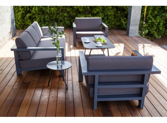 "Гранада" диван 3-местный, каркас алюминий темно-серый (RAL7024) муар, ткань темно-серая 027 в Набережных Челнах