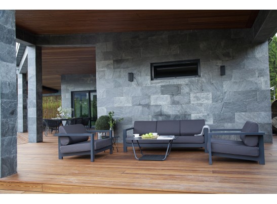 "Гранада" диван 3-местный, каркас алюминий темно-серый (RAL7024) муар, ткань темно-серая 027 в Набережных Челнах