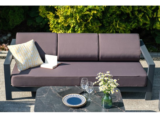 "Гранада" диван 3-местный, каркас алюминий темно-серый (RAL7024) шагрень, ткань темно-серая 027 в Набережных Челнах "Гранада" диван 3-местный, каркас алюминий темно-серый (RAL7024) шагрень, ткань темно-серая 027 в Набережных Челнах