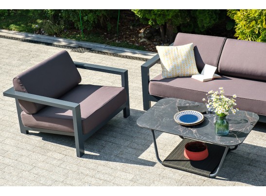 "Гранада" кресло алюминиевое, цвет темно-серый (RAL7024) муар, ткань темно-серая 027 в Набережных Челнах