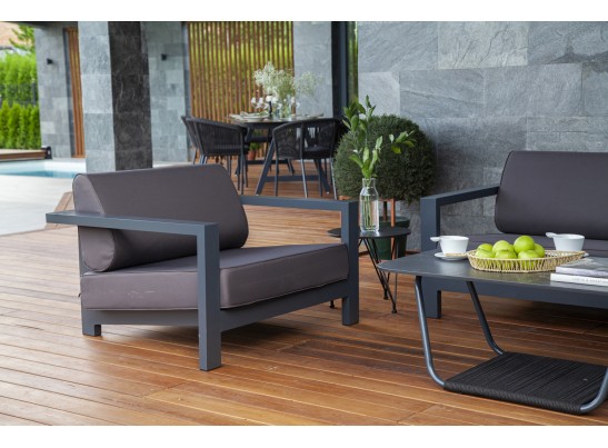 "Гранада" кресло алюминиевое, цвет темно-серый (RAL7024) муар, ткань темно-серая 027 в Набережных Челнах