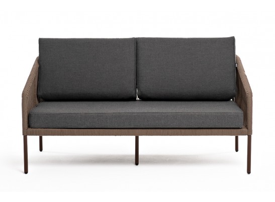 "Канны" диван 2-местный плетеный из роупа, каркас алюминий коричневый (RAL8016) муар, роуп коричневый круглый, ткань темно-серая 027 в Набережных Челнах "Канны" диван 2-местный плетеный из роупа, каркас алюминий коричневый (RAL8016) муар, роуп коричневый круглый, ткань темно-серая 027 в Набережных Челнах