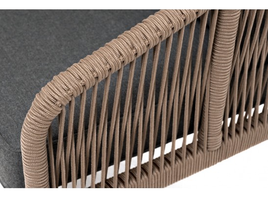 "Канны" диван 2-местный плетеный из роупа, каркас алюминий коричневый (RAL8016) муар, роуп коричневый круглый, ткань темно-серая 027 в Набережных Челнах "Канны" диван 2-местный плетеный из роупа, каркас алюминий коричневый (RAL8016) муар, роуп коричневый круглый, ткань темно-серая 027 в Набережных Челнах
