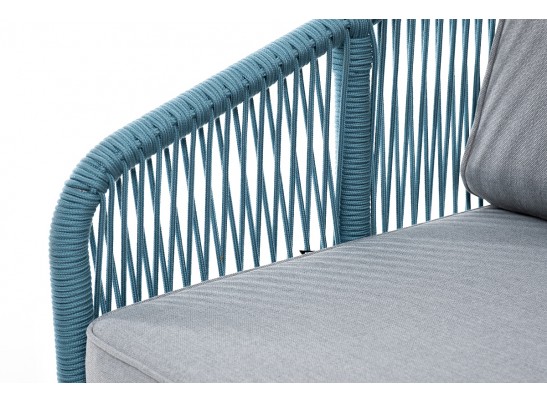 "Канны" диван 2-местный плетеный из роупа, каркас алюминий светло-серый (RAL7035) муар, роуп бирюзовый круглый, ткань светло-серая в Набережных Челнах