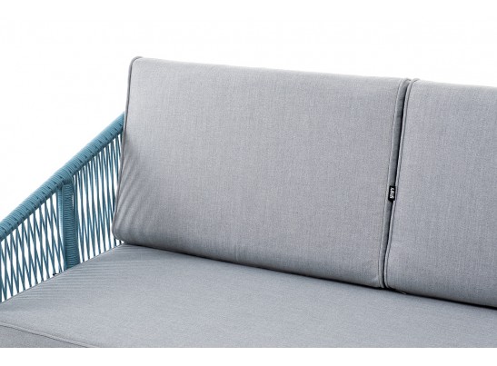 "Канны" диван 2-местный плетеный из роупа, каркас алюминий светло-серый (RAL7035) муар, роуп бирюзовый круглый, ткань светло-серая в Набережных Челнах