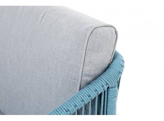 "Канны" диван 2-местный плетеный из роупа, каркас алюминий светло-серый (RAL7035) муар, роуп бирюзовый круглый, ткань светло-серая в Набережных Челнах