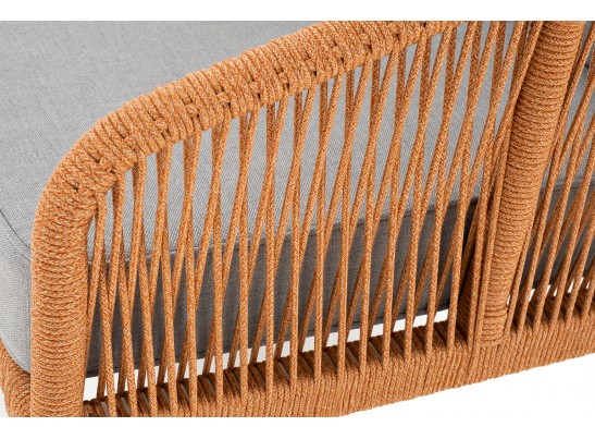 "Канны" диван 2-местный плетеный из роупа, каркас алюминий светло-серый (RAL7035) муар, роуп оранжевый меланж круглый, ткань светло-серая в Набережных Челнах