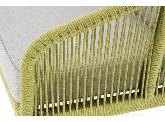 "Канны" диван 2-местный плетеный из роупа, каркас алюминий светло-серый (RAL7035) муар, роуп салатовый меланж круглый, ткань светло-серая в Набережных Челнах