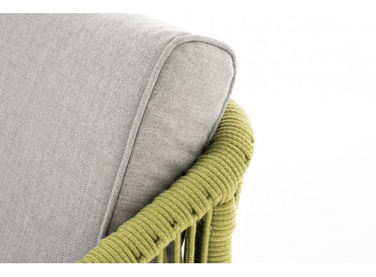 "Канны" диван 2-местный плетеный из роупа, каркас алюминий светло-серый (RAL7035) муар, роуп салатовый меланж круглый, ткань светло-серая в Набережных Челнах