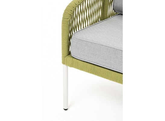 "Канны" диван 2-местный плетеный из роупа, каркас алюминий светло-серый (RAL7035) муар, роуп салатовый меланж круглый, ткань светло-серая в Набережных Челнах