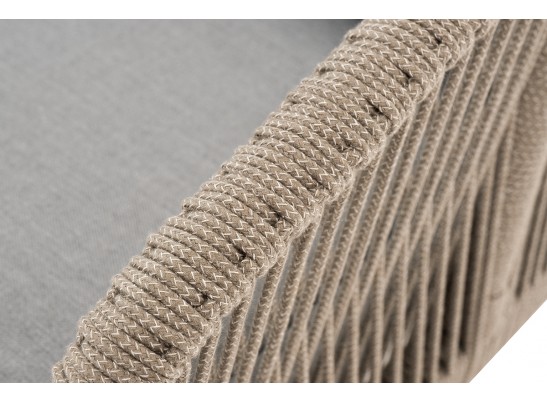 "Канны" диван 2-местный плетеный из роупа, каркас алюминий светло-серый (RAL7035) шагрень, роуп серый меланж круглый, ткань светло-серая в Набережных Челнах