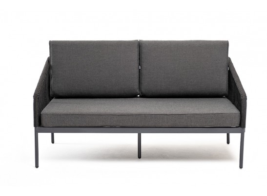 "Канны" диван 2-местный плетеный из роупа, каркас алюминий темно-серый (RAL7024) муар, роуп темно-серый круглый, ткань темно-серая 027 в Набережных Челнах
