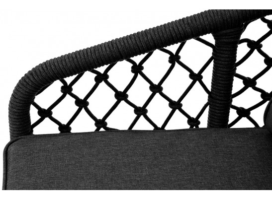 "Канны" диван 2-местный плетеный из роупа (узелки), каркас алюминий темно-серый (RAL7024) муар, роуп темно-серый круглый, ткань темно-серая 027 в Набережных Челнах