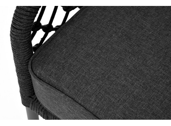 "Канны" диван 2-местный плетеный из роупа (узелки), каркас алюминий темно-серый (RAL7024) муар, роуп темно-серый круглый, ткань темно-серая 027 в Набережных Челнах