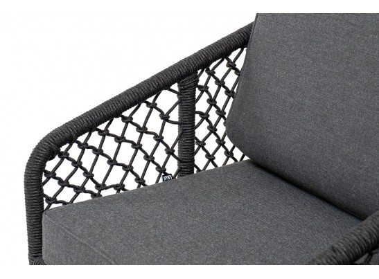 "Канны" диван 2-местный плетеный из роупа (узелки), каркас алюминий темно-серый (RAL7024) муар, роуп темно-серый круглый, ткань темно-серая 027 в Набережных Челнах