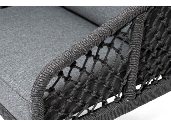 "Канны" диван 2-местный плетеный из роупа (узелки), каркас алюминий темно-серый (RAL7024) муар, роуп темно-серый круглый, ткань темно-серая 027 в Набережных Челнах