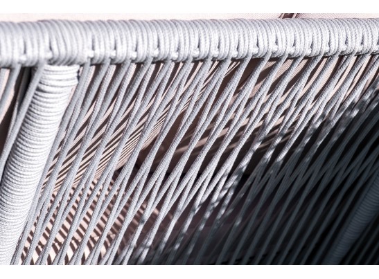 "Канны" диван 2-местный плетеный из роупа, каркас алюминий белый, роуп светло-серый, ткань светло-серая в Набережных Челнах