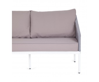 "Канны" диван 2-местный плетеный  из роупа, каркас алюминий  белый, роуп светло-серый кругл, ткань серая