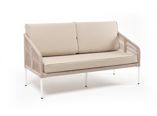 "Канны" диван 2-местный плетеный из роупа, каркас алюминий белый, роуп бежевый, ткань бежевая в Набережных Челнах "Канны" диван 2-местный плетеный из роупа, каркас алюминий белый, роуп бежевый, ткань бежевая в Набережных Челнах