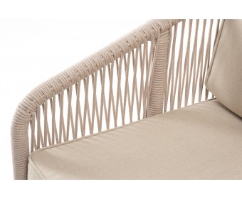 "Канны" диван 2-местный плетеный из роупа, каркас алюминий белый, роуп бежевый, ткань бежевая