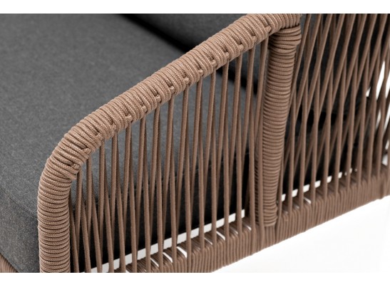 "Канны" диван 2-местный плетеный из роупа, каркас алюминий белый, роуп коричневый круглый, ткань серая в Набережных Челнах