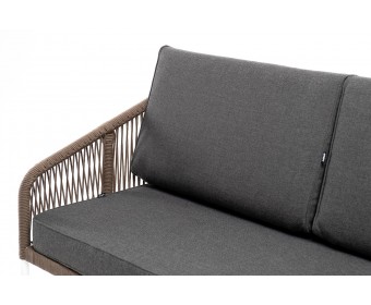 "Канны" диван 2-местный плетеный из роупа, каркас алюминий белый, роуп коричневый, ткань серая
