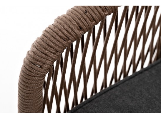 "Канны" диван 2-местный плетеный из роупа, каркас алюминий белый, роуп коричневый круглый, ткань серая в Набережных Челнах