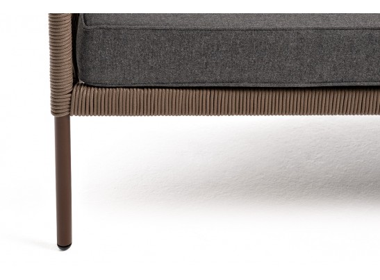 "Канны" диван 2-местный плетеный из роупа, каркас алюминий коричневый, роуп коричневый, ткань серая в Набережных Челнах