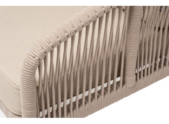 "Канны" кресло плетеное из роупа, каркас алюминий белый, муар, роуп бежевый круглый, ткань бежевая 035 в Набережных Челнах