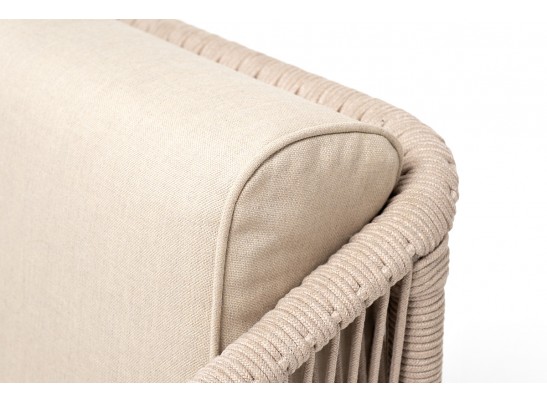 "Канны" кресло плетеное из роупа, каркас алюминий белый, муар, роуп бежевый круглый, ткань бежевая 035 в Набережных Челнах