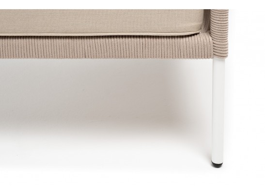 "Канны" кресло плетеное из роупа, каркас алюминий белый, муар, роуп бежевый круглый, ткань бежевая 035 в Набережных Челнах