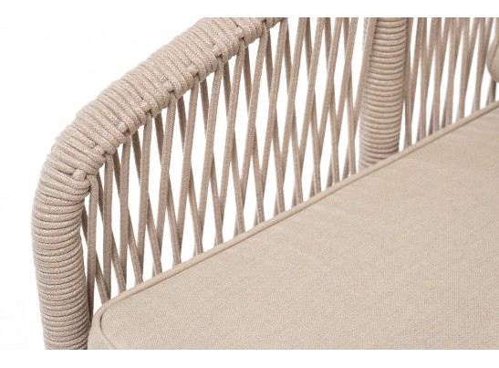 "Канны" кресло плетеное из роупа, каркас алюминий белый, муар, роуп бежевый круглый, ткань бежевая 052 в Набережных Челнах