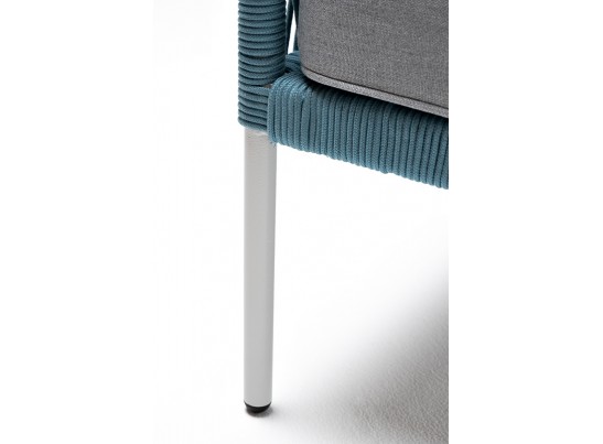 "Канны" кресло плетеное из роупа, каркас алюминий светло-серый (RAL7035) муар, роуп бирюзовый круглый, ткань светло-серая в Набережных Челнах